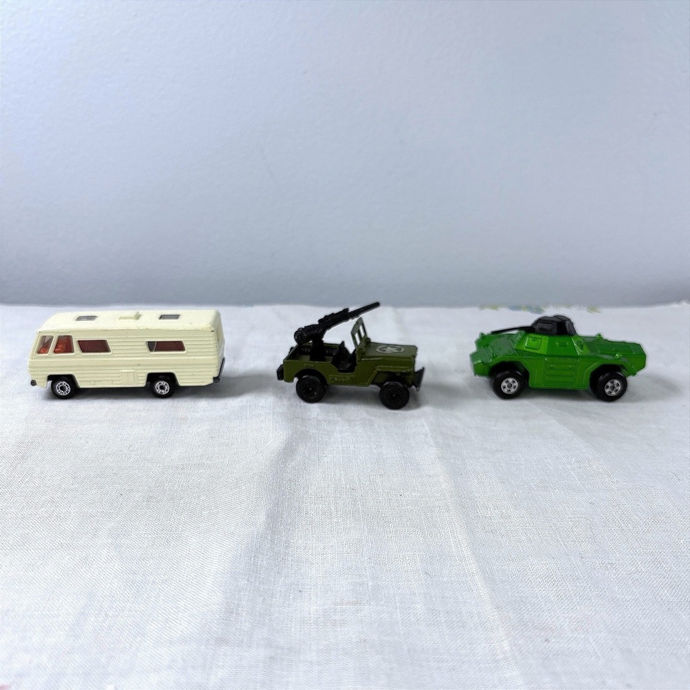 Vintage Matchbox Armoured Jeep, Mobile Home, Jeep Lot of 3